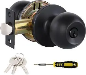 Lanwandeng Matte Black Door Knobs with Lock and Keys, Interior/Exterior Door Knob for Bedroom or Bathroom, Entry Door Lock