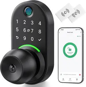 Keypad Smart Door Lock with Knob, Yamiry Keyless Entry Digital Lock with Handle, Fingerprint Electronic Knob for Front Door, Generate Passcode Remotely, Easy Installation