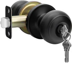 goldenwarm Black Exterior Door Knob Keyed Entry Door Knob with Lock and Key, Matte Black Entry Door Knobs for Front Door Bedroom Bathroom(1 Pack)
