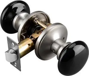 NCL Black Door Knobs, Door Knob Interior, Porcelain Round Door Levers, Satin Nickel Privacy Door Handles, Door Locks for Bedroom and Bathroom