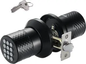 Keypad Door Knob Lock, Keyless Entry Door Knob with Anti-Slip Handle, Auto Lock, Waterproof Electronic Black Door Knob, Safe and Easy Installation for Home, Office, Hotel and Garage