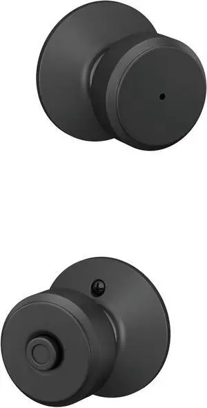 Schlage F40 BWE 622 Bowery Door Knob, Bed & Bath Privacy Lock, Matte Black