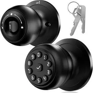 Keypad Smart Door Knob Lock, Keyless Entry Door Lock with Handle - Auto Lock for Front Door - Electrionic Code Door Lock for Bedrooms, Home Office, Garage, Apartment - Easy Installation