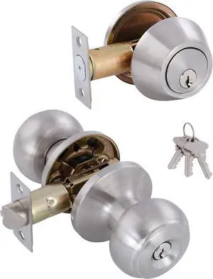 All Keyed Identical Deadbolt Door Knob Combo Set - Single Cylinder Lock With Classic Satin Nickel Exterior Knobs for Entrance and Front Door
