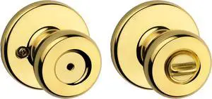 Kwikset Tylo Interior Privacy Door Knob with Lock, Door Handle For Bathroom and Bedroom, Polished Brass Keyless Turn Lock Doorknob, 1 Count (Pack of 1)