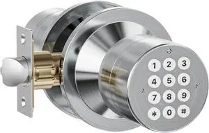 Door Knob with Keypad, Door Lock with Code, Keyless Entry Keypad Door Locks with Handle for Front Door Garage Home Apartment, Satin Chrome