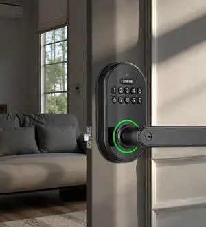 Smart Keypad Door Lock with Handle, Keyless Entry Door Lock for Front Door, Bedrooms, Electronic Door Knob with Code, Durability Door Lever - Easy Installation, Black