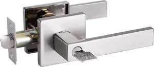 Entry Door Handle with Key GreenShield Lock Set, Heavy Duty Reversible Exterior and Interior Door Lever for Front Entrance, Bedroom and Room (1 Pack, Satin Nickel)