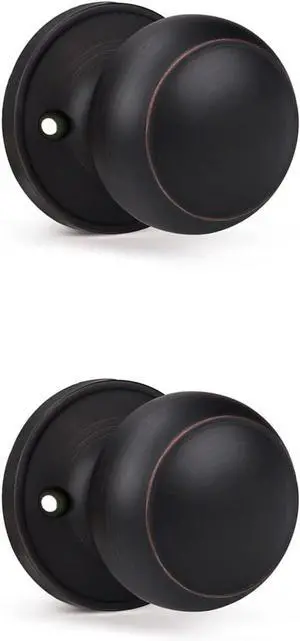 KNOBWELL 2 Pack Classic Style Dummy Door Knob, Individual Dummy Door Knob Single Side, Oil Rubbed Bronze Closet Door Knob Interior Door Knobs, Easy Installation