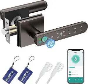 Fingerprint Door Lock, 5 in 1 Finger Print Door Knob with Smart APP/Fingerprint/IC Cards/Password/Backup Keys, Smart Door Knob with Keypad for Bedroom, Office, Apartment, Starry Grey