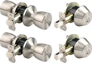 BRINKS - Bell Style Keyed Entry Door Knob and Single Cylinder Deadbolt Set, 2-Pack - Keyed Alike, Satin Nickel