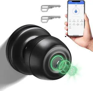 Smart Door Knob,Fingerprint Door Knob,Biometric Smart Door Lock with App Control,Metal Alloy Door Knob,Easy Installation,Great for Bedrooms,Cloakroom,Apartments Offices,Hotel(Black)