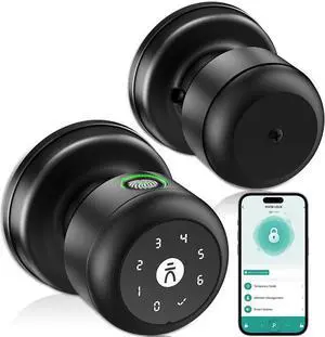 Smart Keypad Door Lock with Handle, Fingerprint Door knobs with Lock, Auto Door Lock with Code and App, Keyless Biometric Door Knob for Bedroom, Front Door, Smart Home, Apartment, Local Data Storage