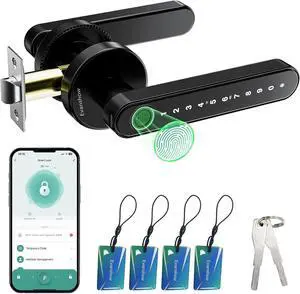 Smart Door Lock with Knob, Keyless Entry Door Locks with Handle, Fingerprint Door Knob for Bedroom/Front Door/Apartment,Generate Passcode Remotely