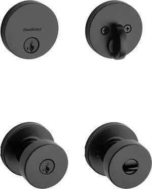 Kwikset 991 Pismo Keyed Entry Knob and Single Cylinder Deadbolt Combo Pack Featuring SmartKey in Matte Black
