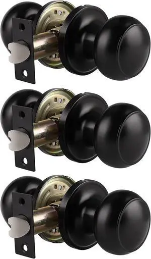 Probrico Door Knobs Matte Black Finish, 3 Pack Interior Passage Door Handles with Solid Adjustable Latch, Keyless Door Handles for Closet Hallway