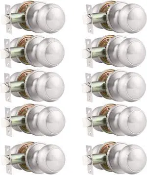 Probrico 10 Pack Round Passage Door Knob(Non-Locking Knobs), Keyless Doorknobs Interior/Exterior Door Lockset,Passage Knobs for Hallway/Closet,Satin Nickel Finish Modern Design Door Hardware