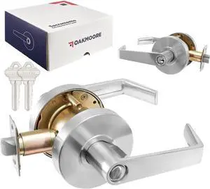 Commercial Entry Door Handle Locks | Heavy Duty Commercial Door Handle | Commercial Door Locks Knob Grade 2 | Offices, Schools, Industrial Use | UL CUL & ADA | Satin Finish | ANSI A156.2