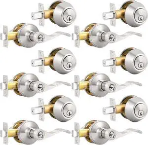 6 Pack-Front Door Entry Lever Lockset and Deadbolt Combination Set,keyed Alike Single Cylinder Deadbolts with Entry Door Lever Combo Pack,Nickel Door Hardware Exterior and Interior, Contractor Pack 6 Pack-Front Door Entry Lever Lockset and Deadbolt Combination Set,keyed Alike Single Cylinder Deadbolts with Entry Door Lever Combo Pack,Nickel Door Hardware Exterior and Interior, Contractor Pack