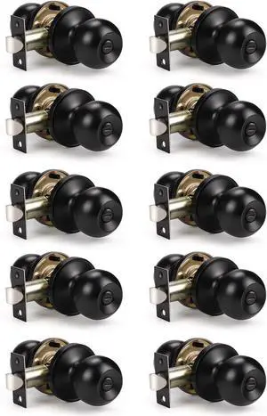 KNOBWELL Matte Black Privacy Door Knob, Interior Bedroom Bathroom Door Knobs with Lock, 10 Pack