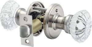 Cielsa Dawn Glass Door Knobs Interior with Lock, Satin Nickel Door Handles, Crystal Door Knobs with Lock(Satin Nickel, Privacy)