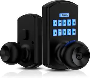 Smart Door Knob with Keypad, Keyless Entry Door Lock for Front Door, Easy Passage Mode, One-time Code, Matte Black