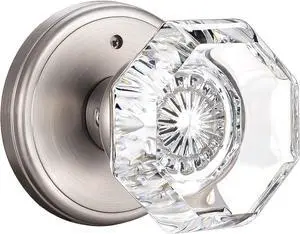 Crystal Glass Door Knobs Interior, Modern Bathroom Bedroom Door Knobs with Lock Privacy Function, Satin Nickel