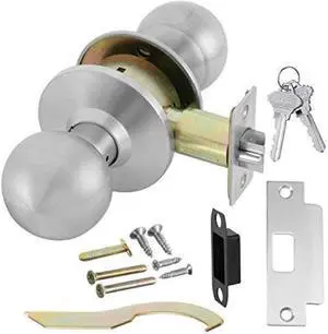 Lawrence Door Knob Cylindrical Lock Storeroom Function Key unlocks Exterior Satin Stainless Steel Finish LH5307OB -US32D UL Certified ANSI/BHMA Grade 2 Commercial Door Knob for Heavy Duty Use