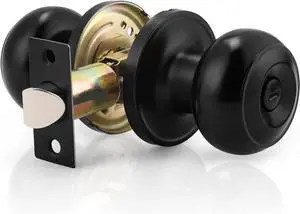 Probrico (1 Pack Round Privacy Door Knob(Thumb Turn Lock on The Inside), Keyless Doorknobs Interior/Exterior Lockset,Privacy Knobs for Bedroom/Bathroom,Black Modern Design Door Hardware