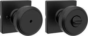 Kwikset Maven Interior Privacy Door Knob with Lock, Square Door Handle for Bathroom and Bedroom, Matte Black Keyless Turn Lock Doorknob, with Microban Protection