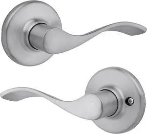 Kwikset Balboa Interior Privacy Door Handle with Lock, Door Lever for Bathroom and Bedroom, Satin Chrome Reversible Keyless Turn Lock, with Microban Protection