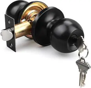 KNOBWELL 1 Pack Matte Black Keyed Entry Door Knob, Entrance Door Door Lock with Key, Modern Bedroom Door Knobs with Lock