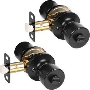 HOSOM Privacy Door Knob, Matte Black Door Knob Set Keyless Doorknobs Interior Door Lock for Bathroom, Bedroom, Black Door Handles, 2 Pack