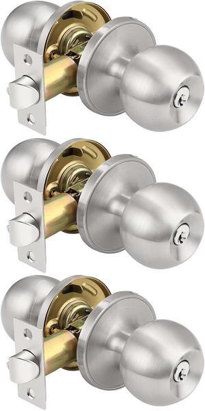 Leydebong Crystal Glass Door Knob & Deadbolt Set - Keyed Alike Satin Brass Finish
