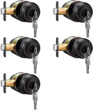 goldenwarm 5 Pack Oil Rubbed Bronze Exterior Door Knobs Keyed Entry Door Knobs with Lock and Key, Bronze Entry Door Knob for Front Door