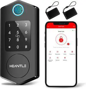 Keyless Entry Door Lock,HEANTLE Fingerprint Smart Deadbolts with Touchscreen Keypad for Front Door,Electronic Bluetooth Deadbolt with App Control,Auto Lock