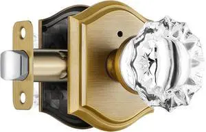 Glass Door Knobs Interior, Vintage Style Privacy Crystal Door Knobs with Lock, Antique Brass Door Knobs for Bedroom Bathroom, Push Pin Button Inside Lock, 1 Pack