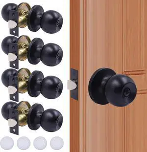 4 Pack Privacy Door Knobs Matte Black Interior Passage Door Lock Keyless Round Lockset for Bedroom Bathroom, Hardwares & Instruction Included