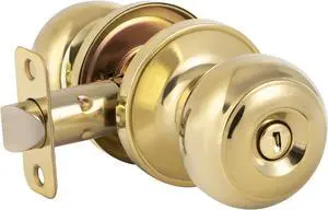 HOSOM Polished Brass Door Knob Privacy Door Knob with Lock, Interior Door Knobs for Bedroom and Bathroom, Keyless Doorknob with Round Ball, Gold Door Handle, 1 Pack