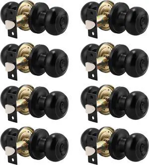 Probrico (8 Pack Round Privacy Door Knob (Thumb Turn Lock on The Inside), Keyless Doorknobs Interior/Exterior Lockset, Privacy Knobs for Bedroom/Bathroom, Black Modern Design Door Hardware