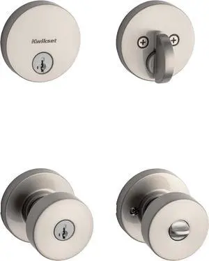 Kwikset 991 Pismo Keyed Entry Knob and Single Cylinder Deadbolt Combo Pack Featuring SmartKey and Microban in Satin Nickel