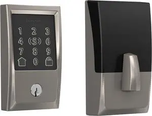 Schlage BE499WB CEN 619 Encode Plus WiFi Deadbolt Smart Lock, Keyless Entry Touchscreen Door Lock with Century Trim, Satin Nickel