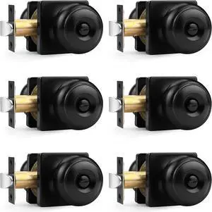Probrico Black Door Knobs with Square Rosette, Privacy Door Handles for Bedroom, Door Knobs Black Interior Door Locks for Bathroom, Stainless Steel Door Handles 6 Pack