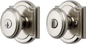 Baldwin Carnaby, Entry Door Knob Handle with Keyed Lock Featuring SmartKey Re-key Technology and Microban Protection, in Satin Nickel