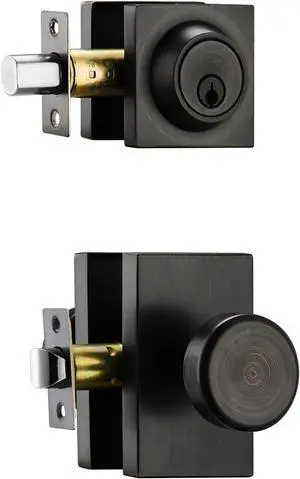 Aged Bronze Black Door Knobs Interior,Exterior Door Knob with Deadbolt Lock Set,Heavy Duty Door Knob with Lock