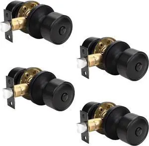 Privacy Interior Black Door Knob with Lock for Bedroom and Bathroom, Flat Indoor Keyless Door Lock for Bedrooms, Modern Matte Black Door Handles Interior 4 Pack