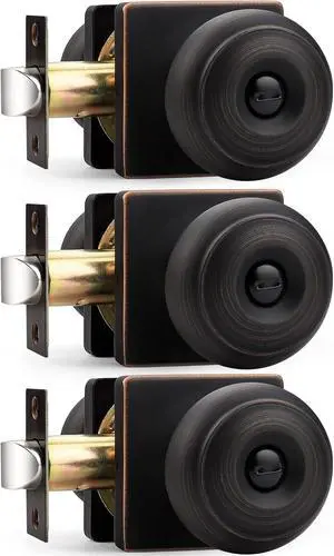 Probrico Square Doorknobs Privacy Door Handles, Bedroom Door Knobs with Lock, Oil Rubbed Bronze Interior Door Knob for Bathroom, Stainless Steel, 3 Pack