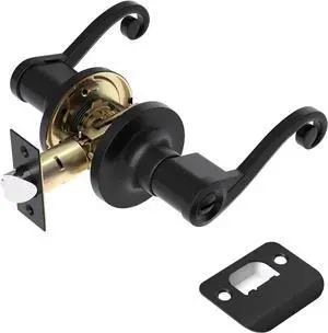 Interior Door Handles with Turn Lock,Matte Black Privacy Interior Door knobsDoor Locks Bathroom Lever Door Handle, 1 Pack