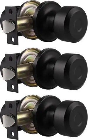Probrico 3 Pack Black Passage Door Knobs Keyless, Solid Door Lock with Cylindrical Shape Handle, Door Hardware for Kitchen Bathroom Bedroom Closet