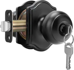 goldenwarm Black Door Knobs with Lock, Exterior Door Knob with Lock and Key, Front Door Knob Keyed Alike 1 Pack